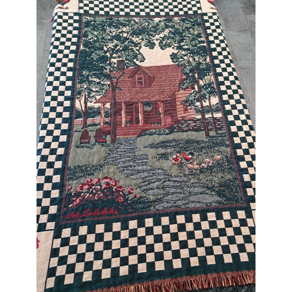 VTG Bob Timberlake Throw Blanket Rooster Cabin Woven Buffalo Check Cotton USA
